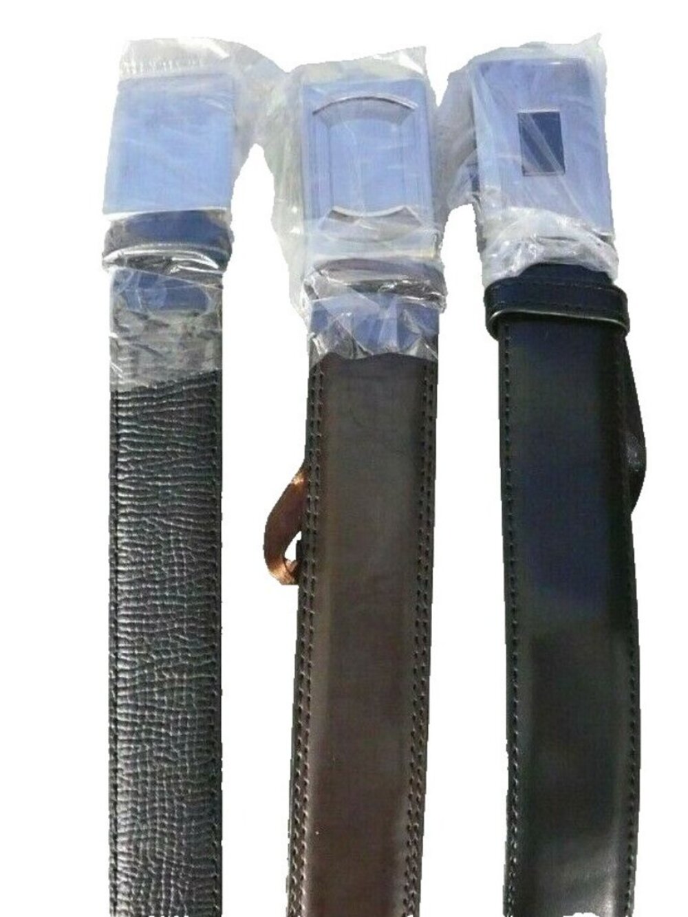 Set of 3 black & brown leather belts with silver color buckles men's size 38 NEW